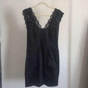 Black holiday Cocktail Dress with Lace Sleeves